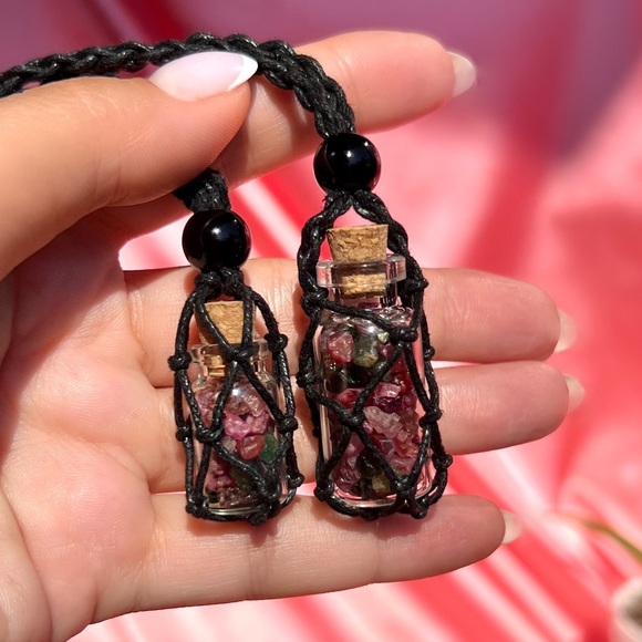 Natural Raw Multi-Color Tourmaline, Crystal Bottle Necklace, Raw Crystal - Picture 2 of 6